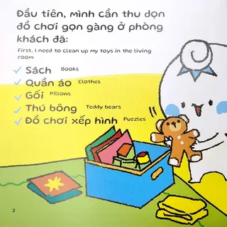 Dọn dẹp đồ chơi ở phòng khách