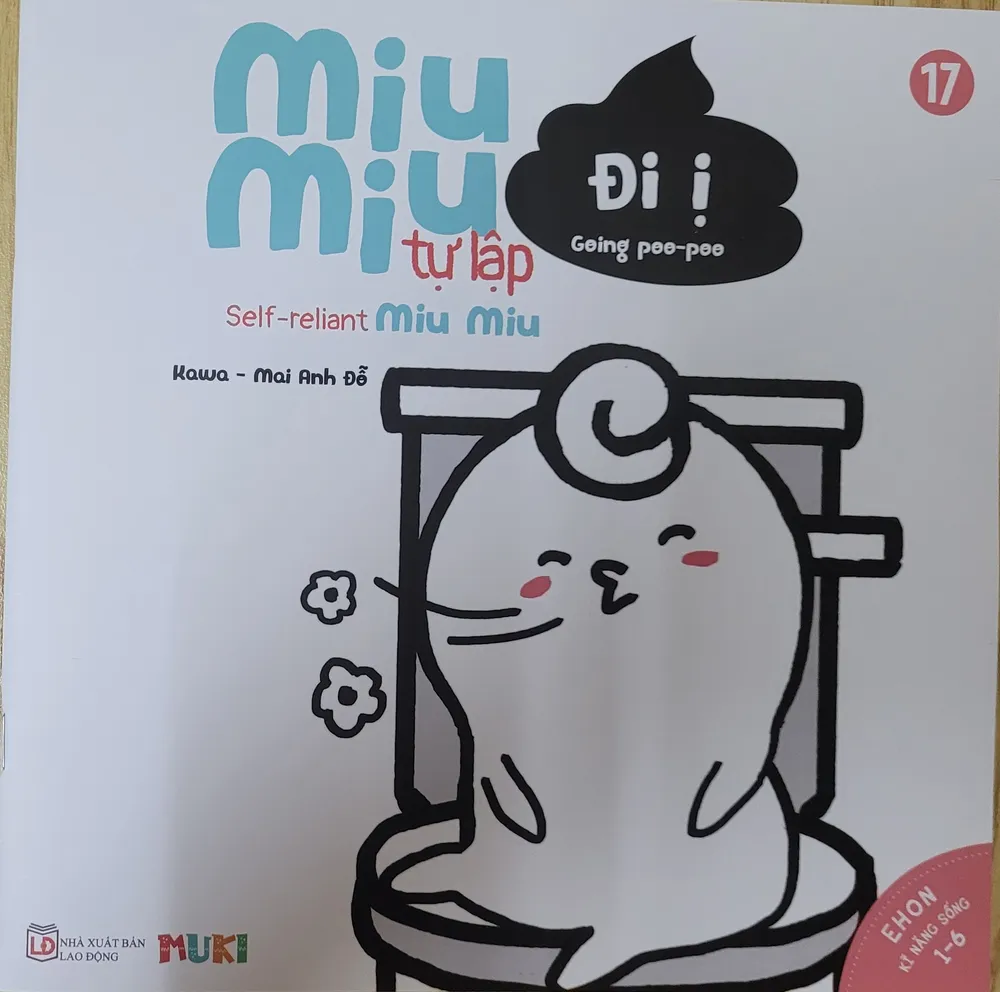 Sách Ehon Kĩ Năng Sống Miu Miu Tự Lập Đi Ị bìa mềm cho bé 1-5 tuổi của Kawa, Mai Anh Đỗ, bìa trắng xanh