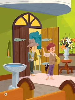 Cảnh Tom Sawyer gặp gỡ bạn mới trong nhà thờ