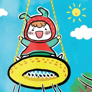Bé vui chơi xích đu dưới nắng