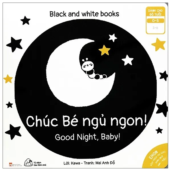 Chúc Bé Ngủ Ngon bìa mềm cho bé 0-3 tuổi của Kawa và Mai Anh Đỗ, bìa đen trắng