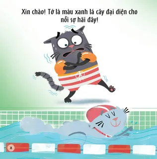 Chú mèo sợ hãi khi học bơi