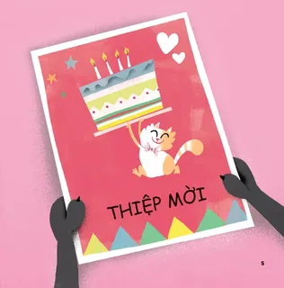 Thiệp mời sinh nhật với bánh và mèo