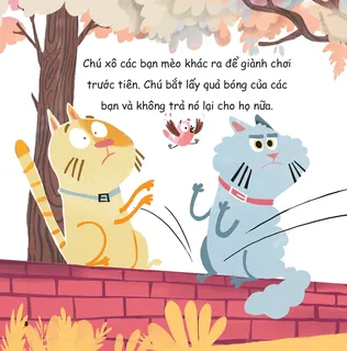 Minh họa mèo ích kỷ tranh giành bóng với bạn