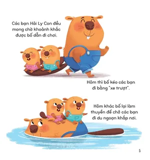 Bố Hải Ly chở các con đi chơi vui vẻ