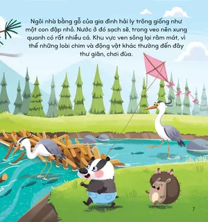 Minh họa hải ly và bạn bè vui chơi ven sông