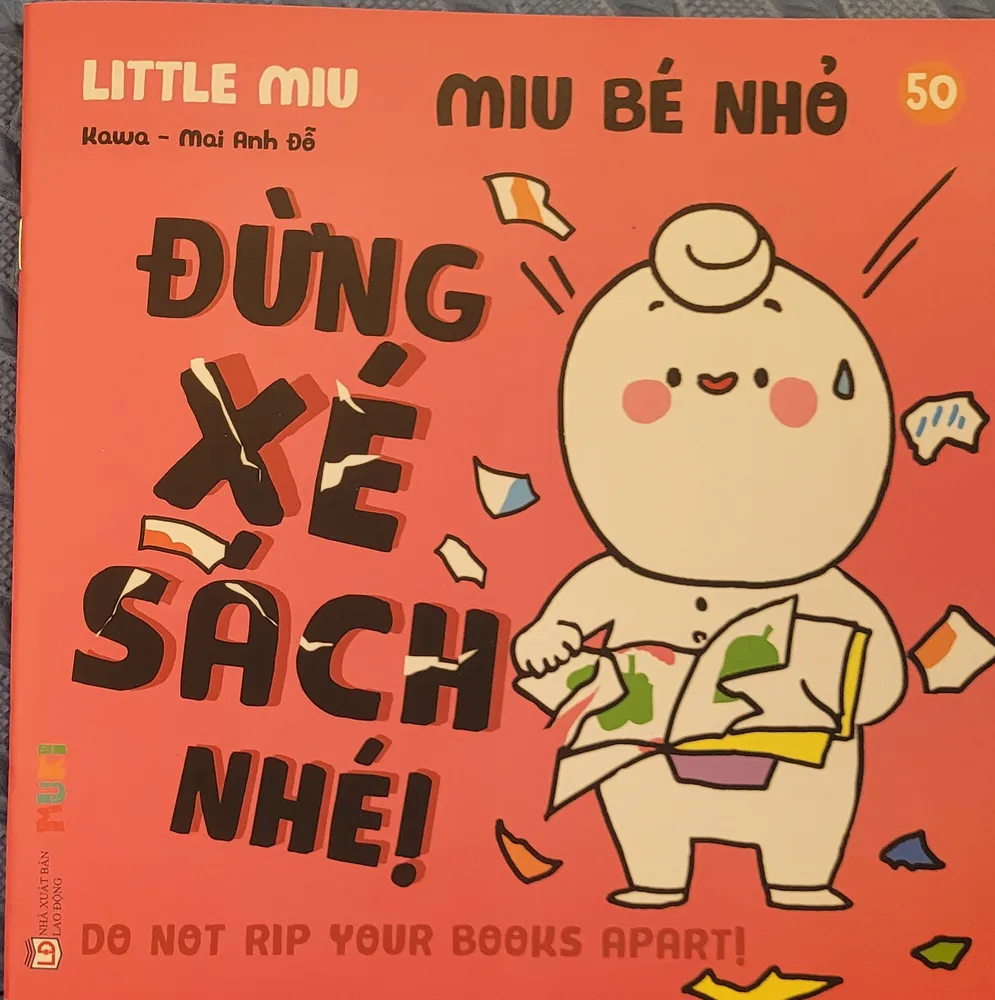 Sách Ehon Kĩ Năng Sống - Miu Bé Nhỏ - Tập 50 - Đừng Xé Sách Nhé! bìa mềm song ngữ cho bé 2-10 tuổi của Kawa, Mai Anh Đỗ, bìa đỏ cam