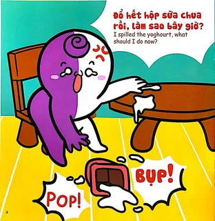 Miu làm đổ hộp sữa chua, phải làm sao?