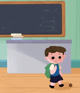 Cậu bé buồn bã một mình trong lớp