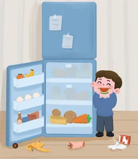 Bé lấy đồ ăn trong tủ lạnh
