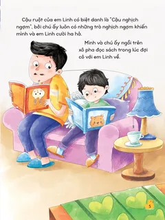 Cậu nghịch ngợm và bé cùng đọc sách