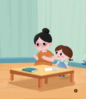 Bà và cháu gái cùng học bài