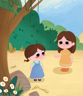 Hai bé gái gặp nhau ngoài trời