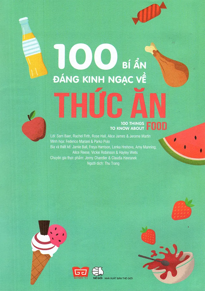 Sách 100 Bí Mật Kinh Ngạc - 100 Bí Ẩn Kinh Ngạc Về Thức Ăn bìa cứng cho bé 6-10 tuổi của Sam Baer, Rachel Firth, Rose Hall, bìa xanh mint