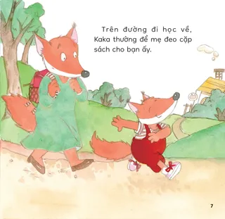 Kaka để mẹ đeo cặp sách trên đường về