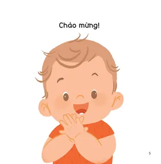 Bé vui mừng chào hỏi bằng hai tay