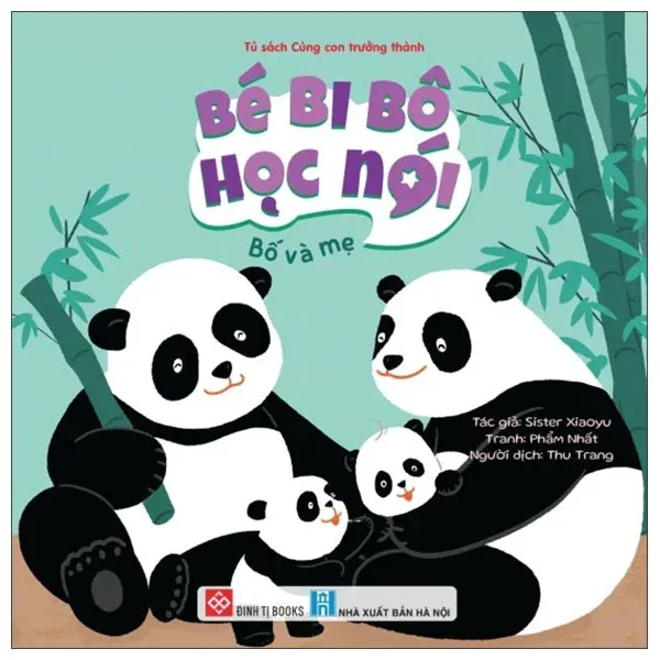 Sách Bé Bi Bô Học Nói - Bố Và Mẹ bìa mềm cho bé 0 tuổi của Sister Xiaoyu, nền xanh mint