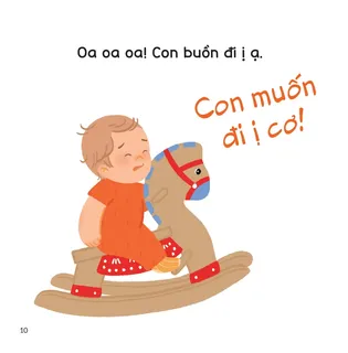 Bé khóc đòi đi vệ sinh trên ngựa gỗ