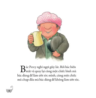 Bác Percy mang bình và mũ chụp đầu