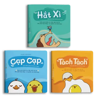 Bộ Sách Ehon Thật Bất Ngờ bìa mềm cho bé 0-2 tuổi của Kazuo Miyazaki, bìa xanh, vàng cam và xanh dương