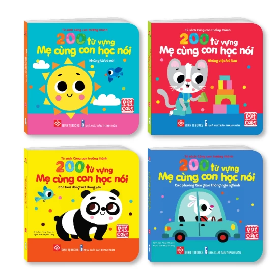 200 Từ Vựng Mẹ Cùng Con Học Nói: Bộ 4 cuốn với chủ đề từ bé nói, việc bé làm, động vật, phương tiện